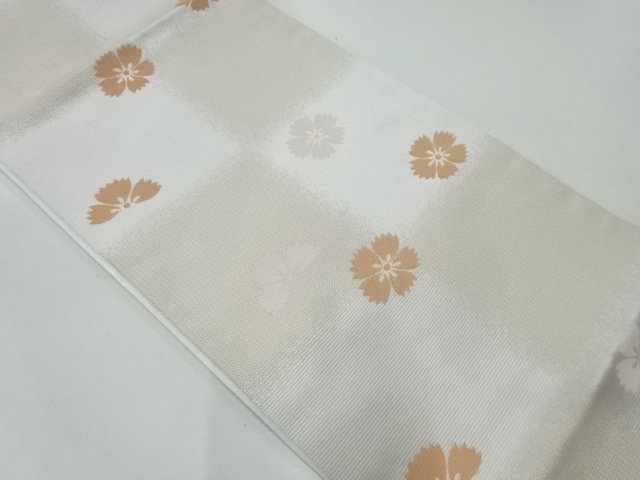 川島織物製　市松に撫子模様織出し袋帯